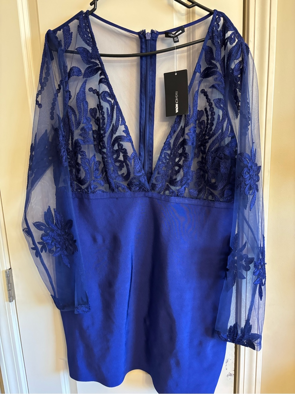 Fashion Nova Royal Blue Sheer Embroidered Dress Size 2XL